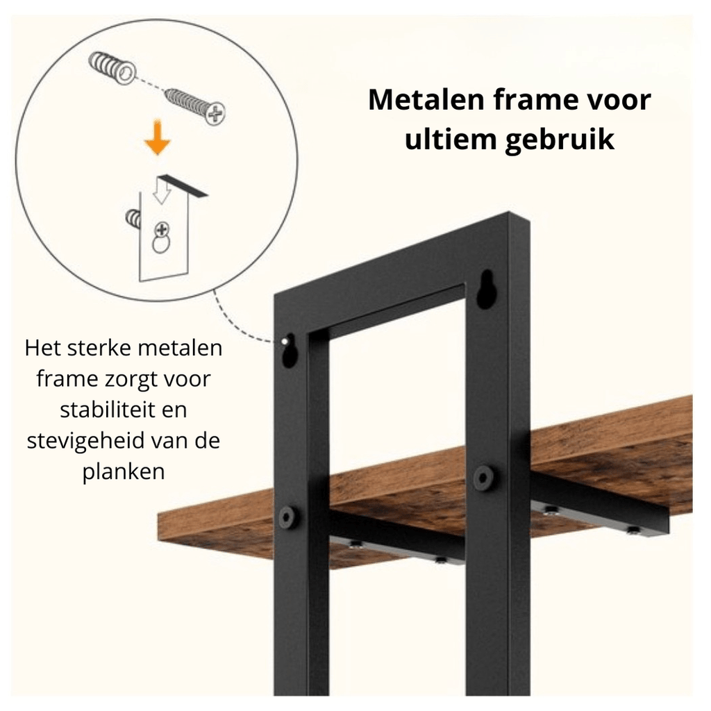 Industriële Wandplank Set van 2 – Houten Wandplanken met Zwart Metalen Frame