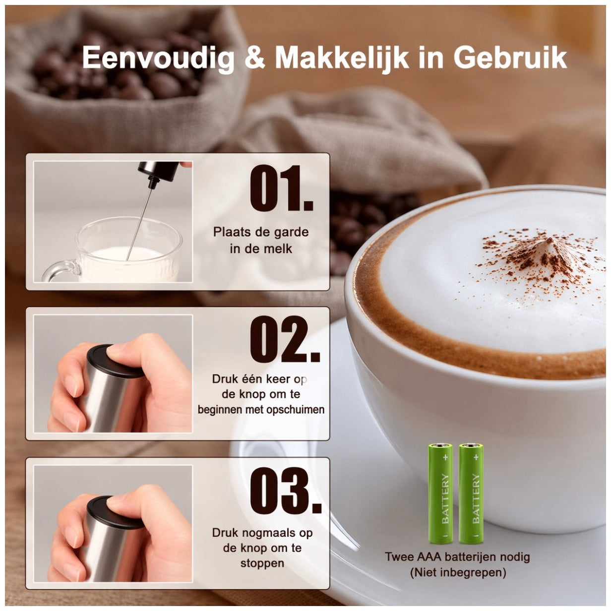 Melkopschuimer - Elektrische - Handmatig - Luxe melkopschuimer - Zwart