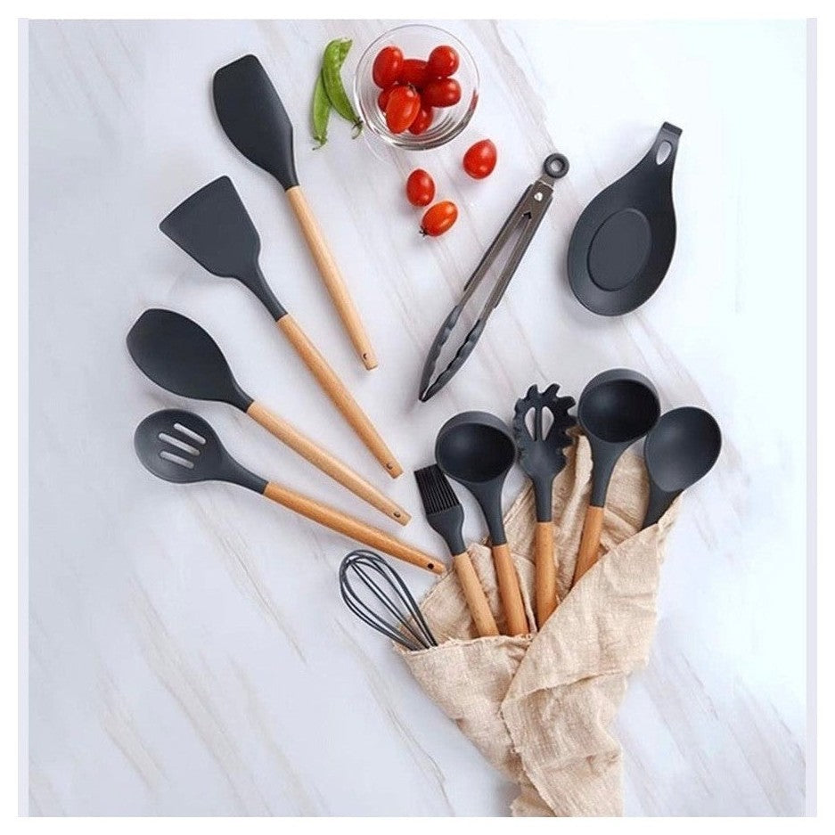 Siliconen keukengerei Set met Houder - BPA en plastic vrij - Dark Grey