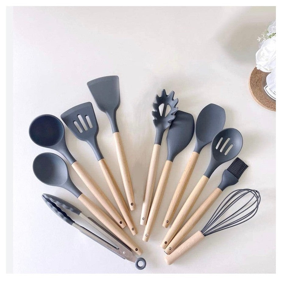 Siliconen keukengerei Set met Houder - BPA en plastic vrij - Dark Grey