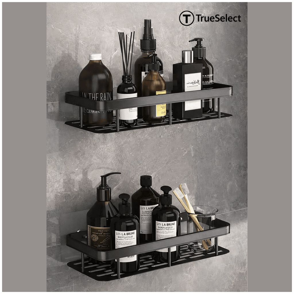 shampoo houder - zonder boren - 2 laags - zelfklevende - badkamer rek - zwart