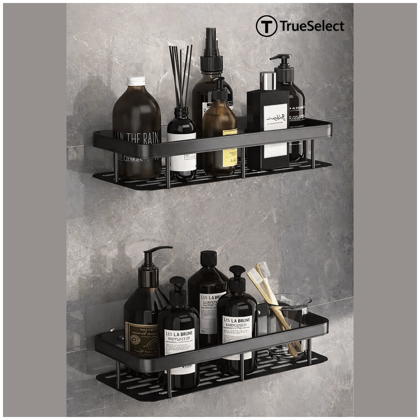 shampoo houder - zonder boren - 2 laags - zelfklevende - badkamer rek - zwart