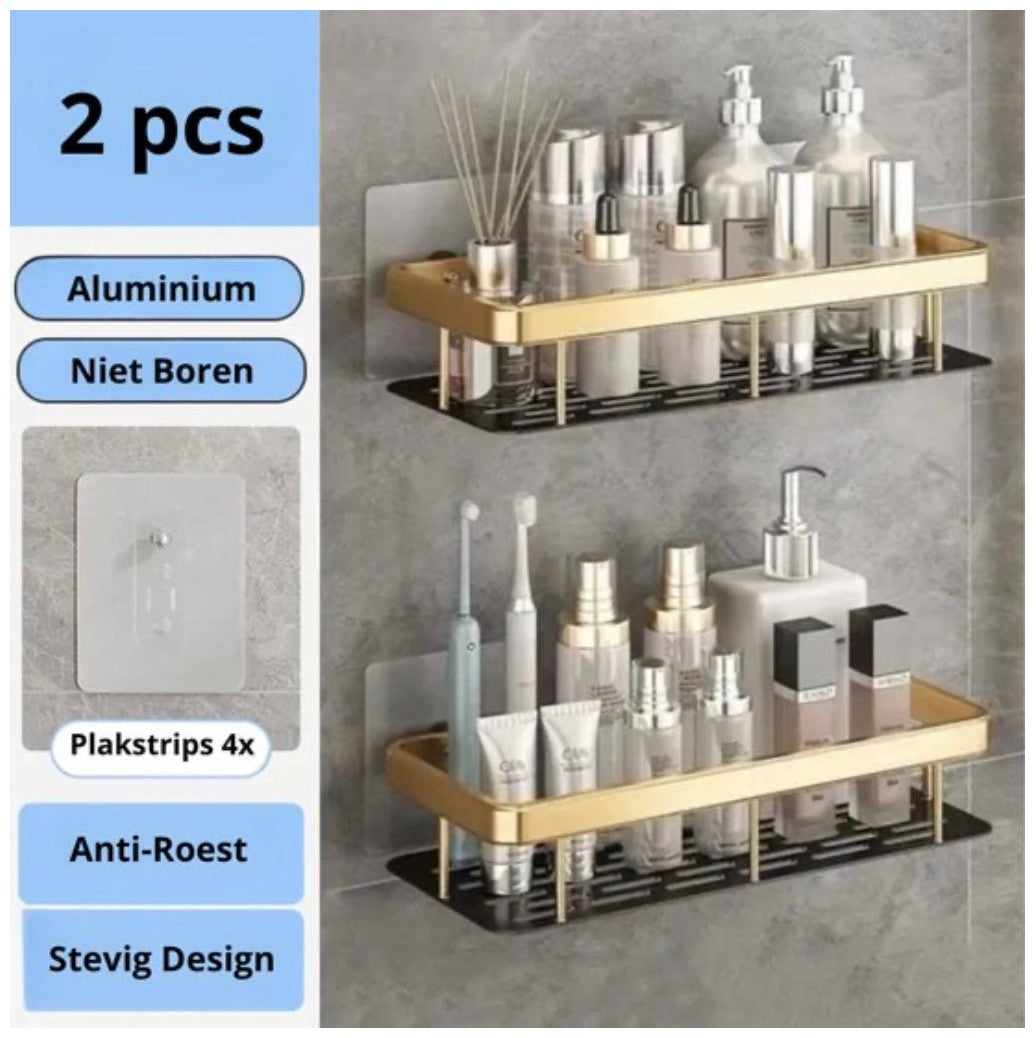 shampoo houder - zonder boren - 2 laags - zelfklevend - badkamer rek - goud