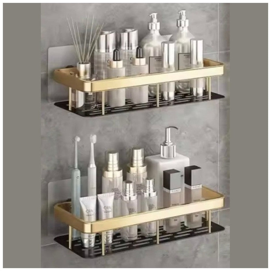 shampoo houder - zonder boren - 2 laags - zelfklevend - badkamer rek - goud