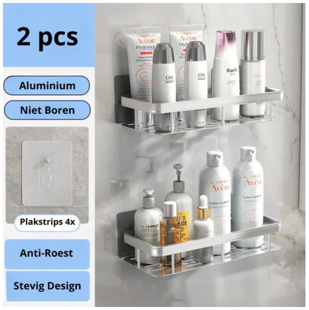 shampoo houder - zonder boren - 2 laags - zelfklevend - zilver